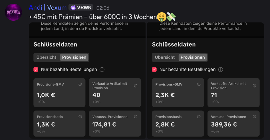 Andi, nach 3 Wochen: über 600 € mit Provision und Prämien