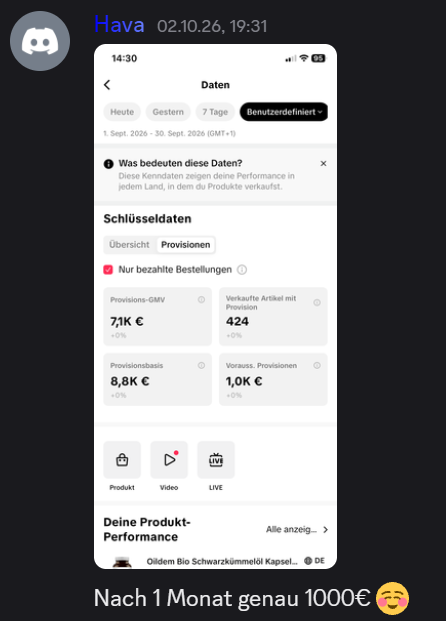 Hava, nach 1 Monat: 1.000 € Provision